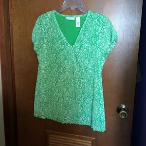 Large Green/ White Liz Claiborne Blouse